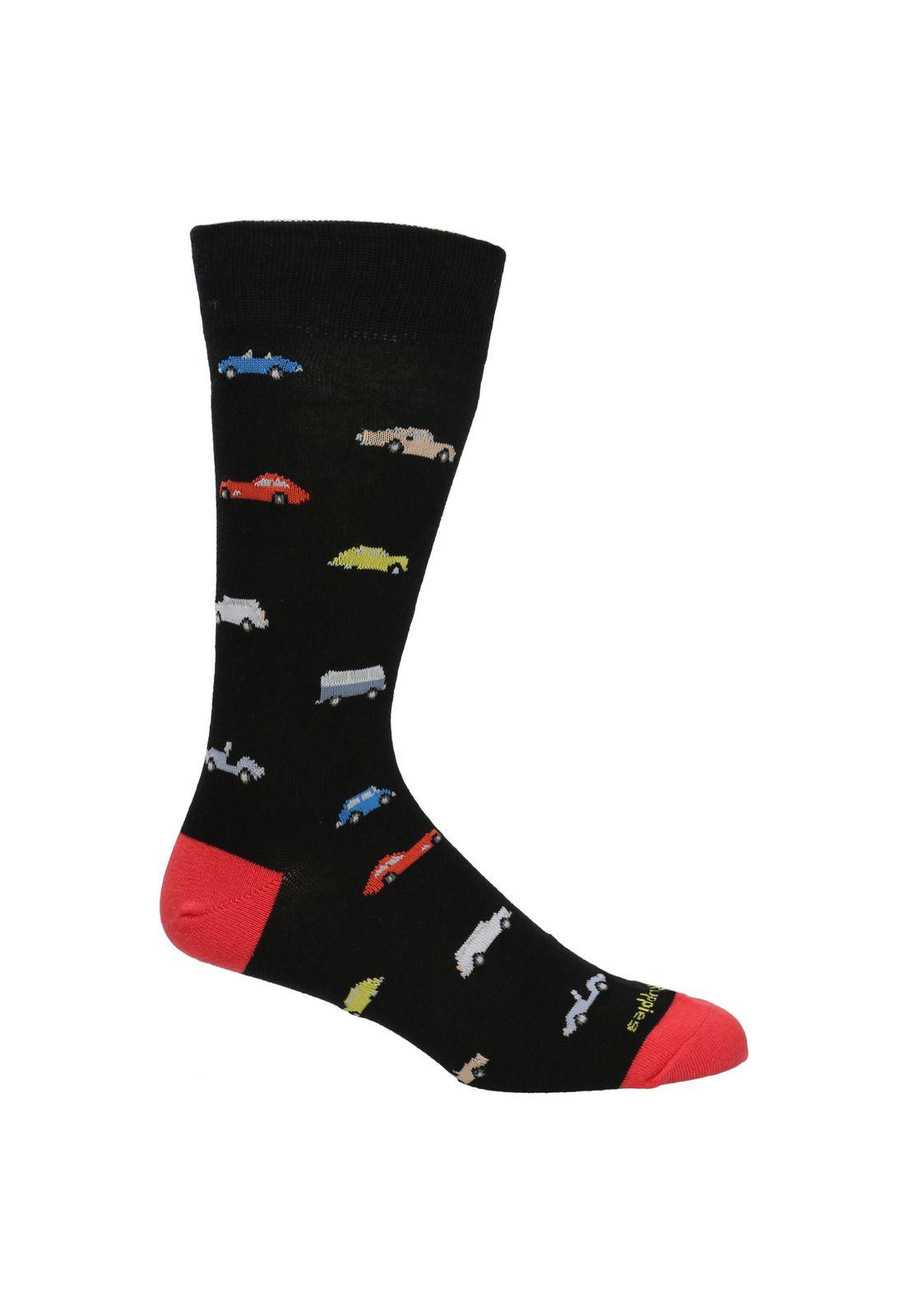 Calcetín Casual Vintage Car Negro Hombre-0