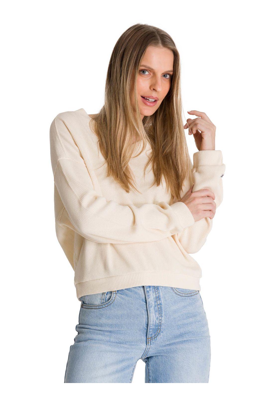Polerón Cuello en V Mujer Oversize Waffle Blanco-0