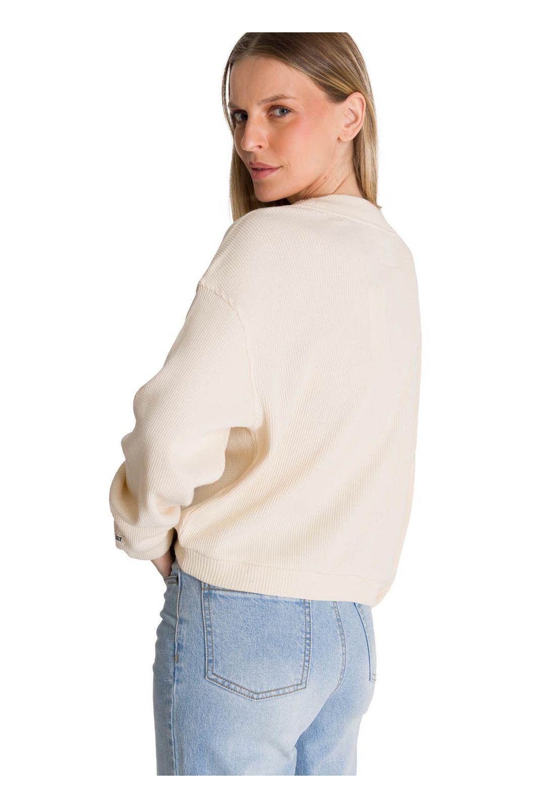 Polerón Cuello en V Mujer Oversize Waffle Blanco-3