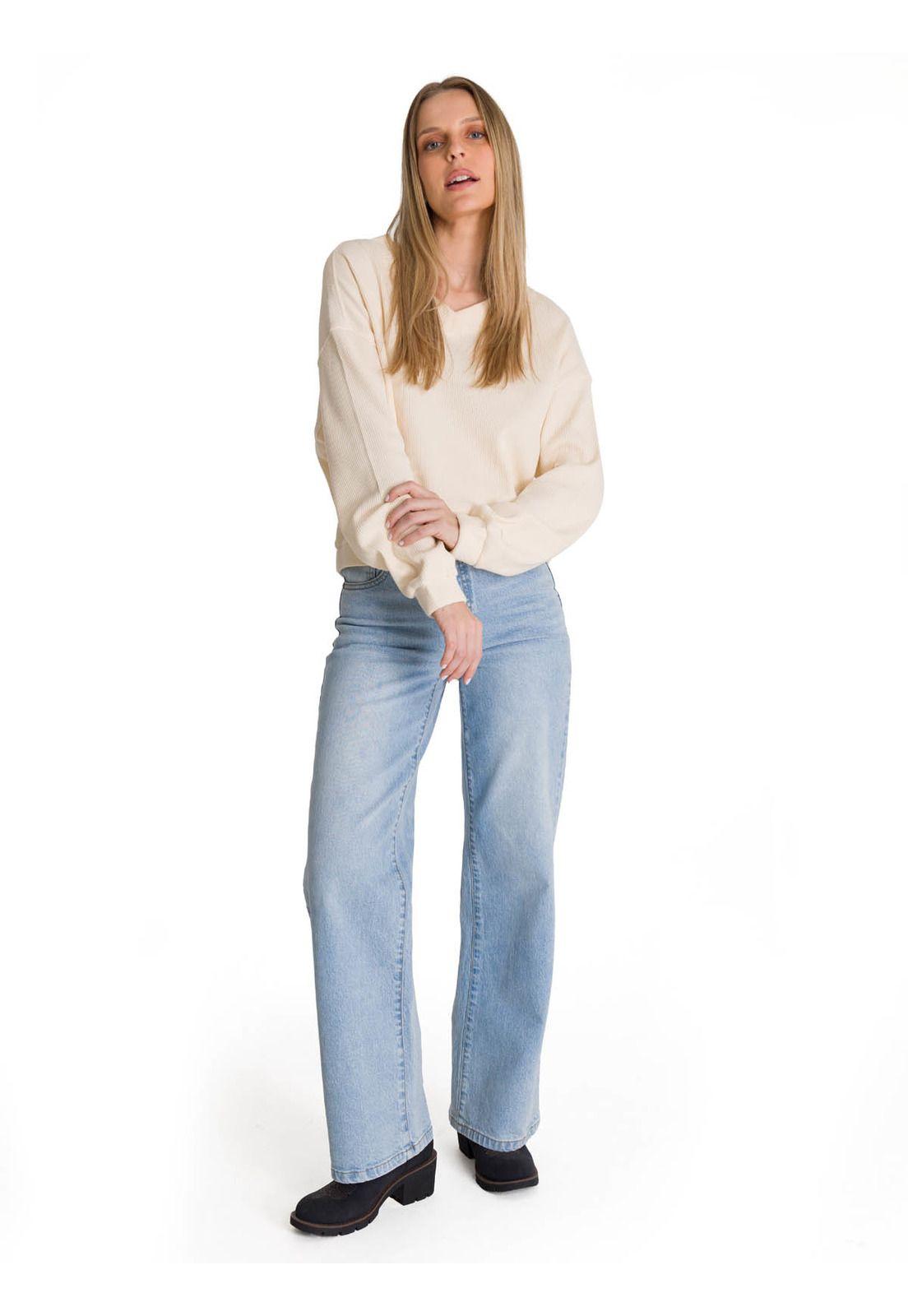Polerón Cuello en V Mujer Oversize Waffle Blanco-5
