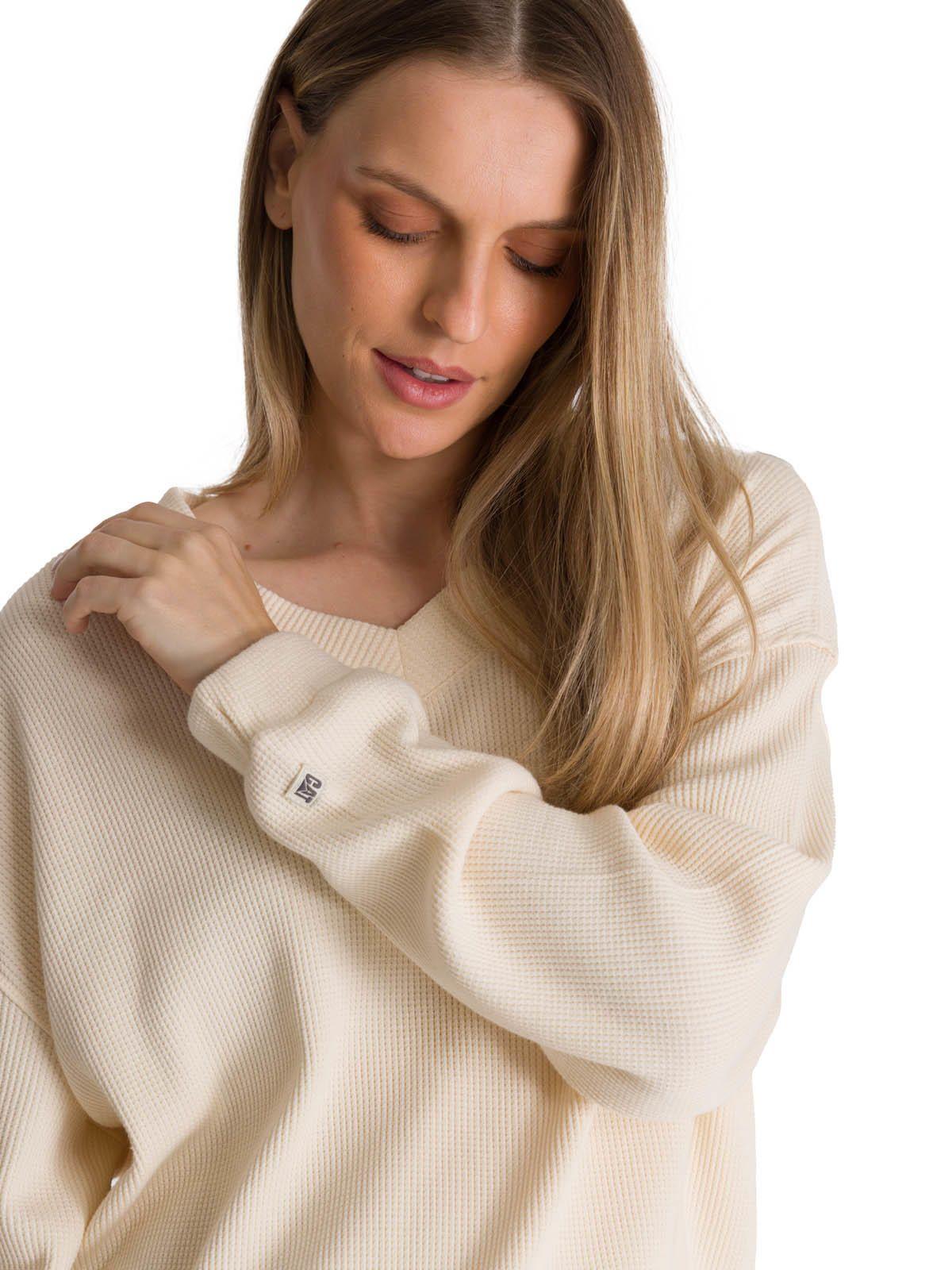 Polerón Cuello en V Mujer Oversize Waffle Blanco-4