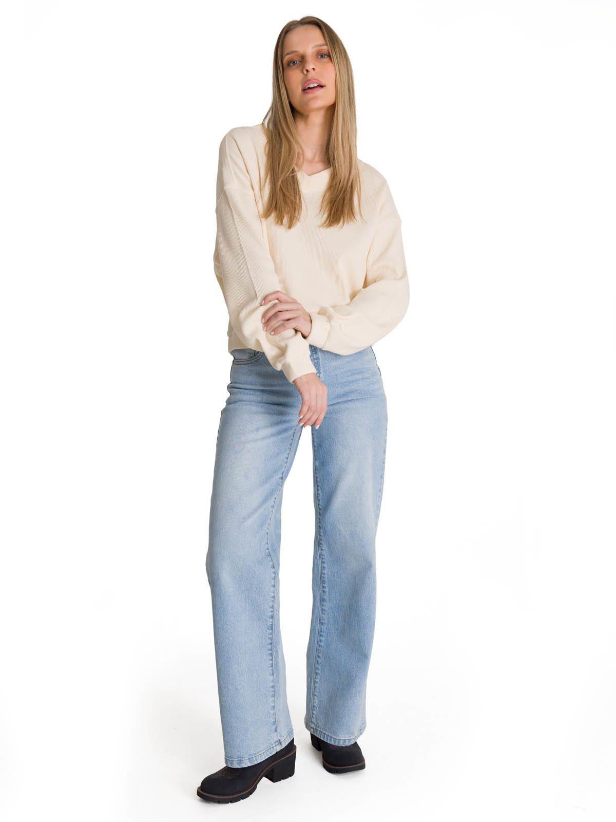 Polerón Cuello en V Mujer Oversize Waffle Blanco-5