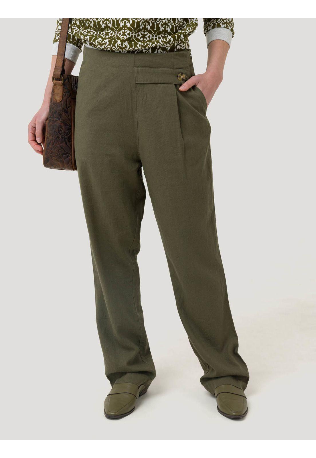 Pantalón Lino Orgánico Mujer Danubio Verde -4