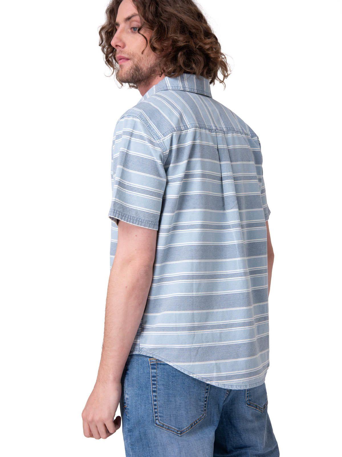 Camisa Manga Corta Chambray Plaid Short Hombre Azul-3