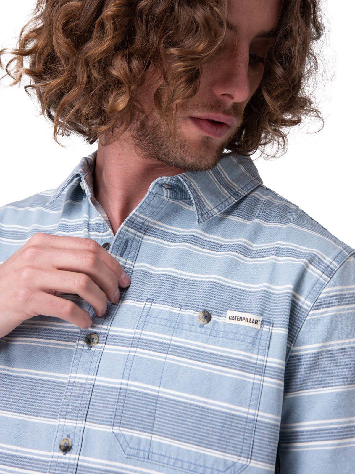 Camisa Manga Corta Chambray Plaid Short Hombre Azul-4