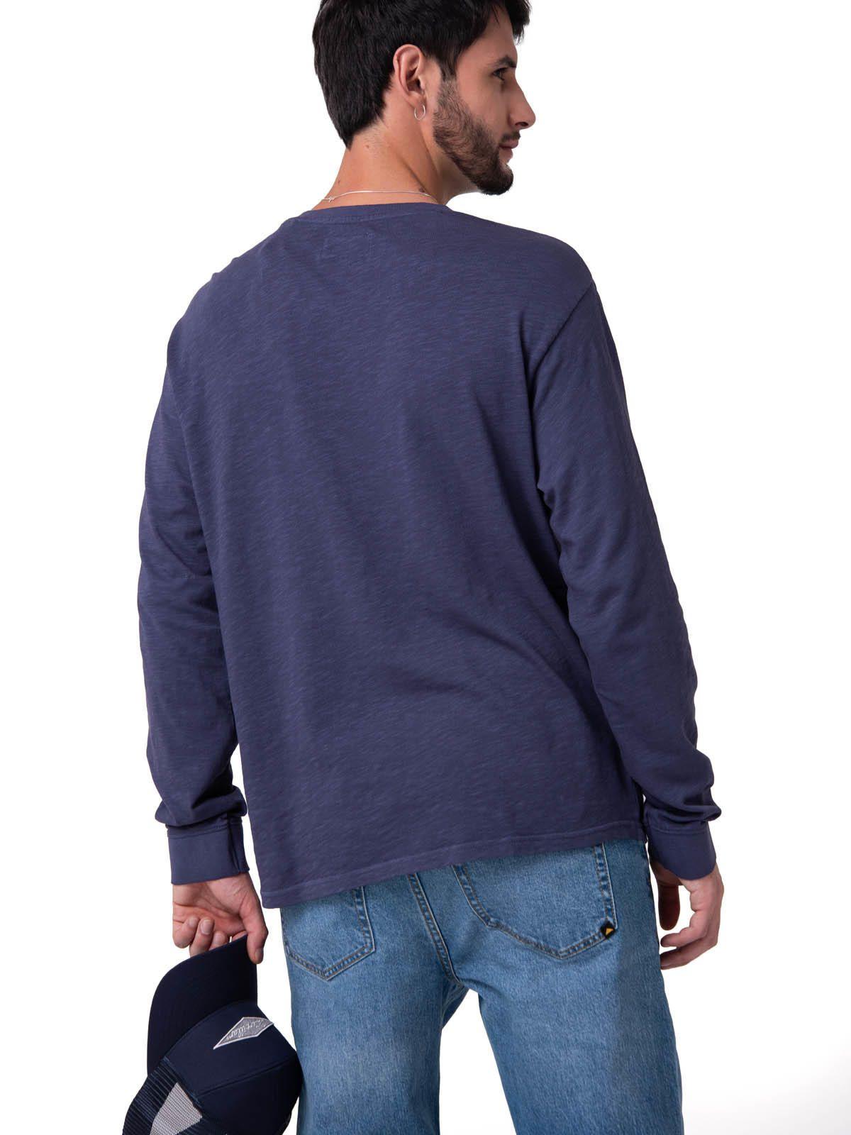 Polera Manga Larga Henley Hombre Slub Knit Azul-1