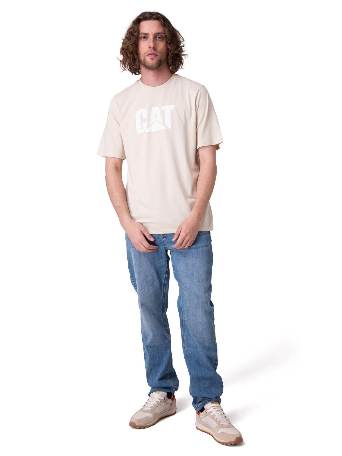 Polera Manga Corta Cat Logo Tee Hombre Beige/Crudo-4