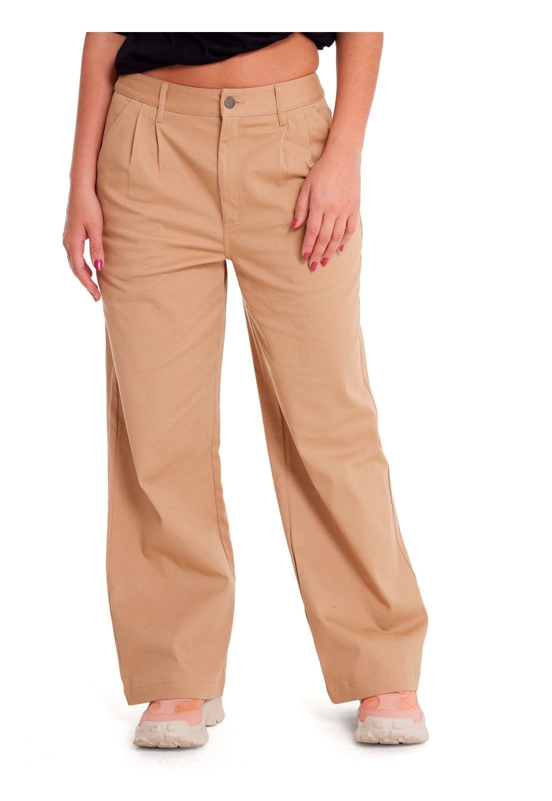 Pantalón Mujer Wide Leg Stretch Chino Beige/Crudo-0