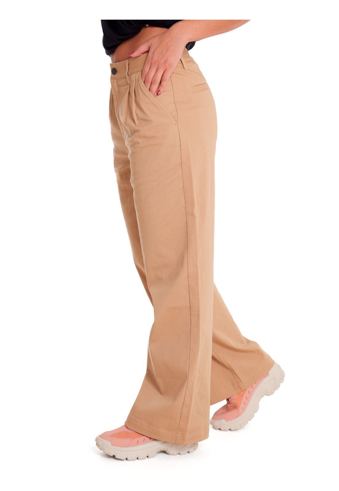 Pantalón Mujer Wide Leg Stretch Chino Beige/Crudo-1