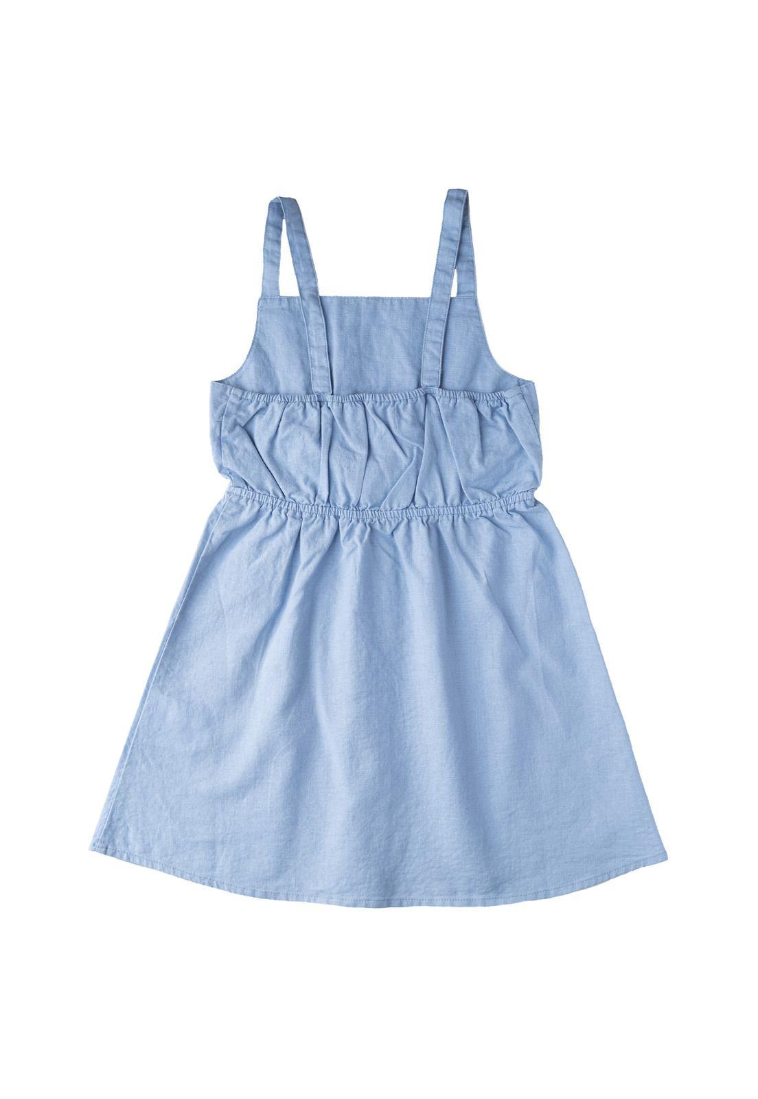 Vestido Bow Niña Lino Celeste-1