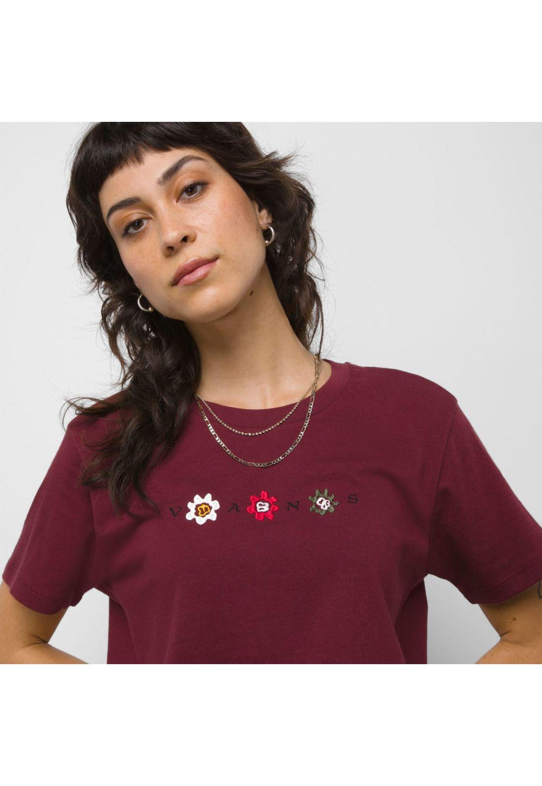 Polera Manga Corta Anaheim Floral Bf Burdeo Mujer-0