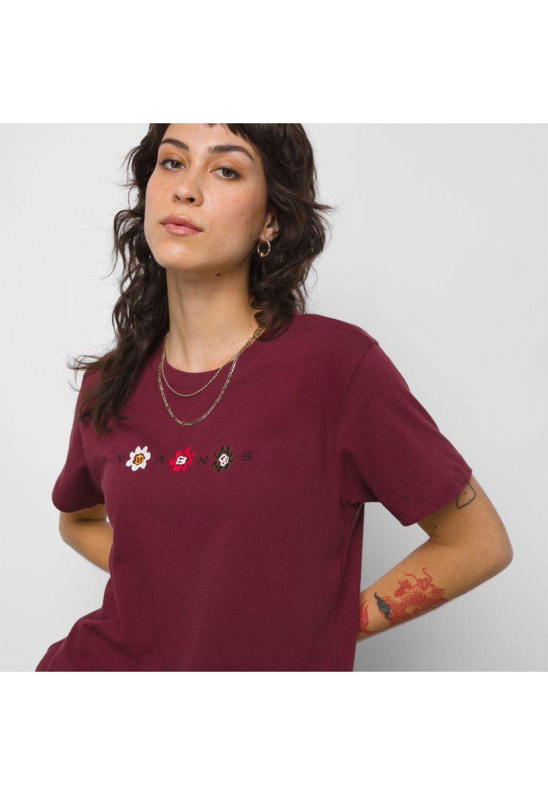 Polera Manga Corta Anaheim Floral Bf Burdeo Mujer-1