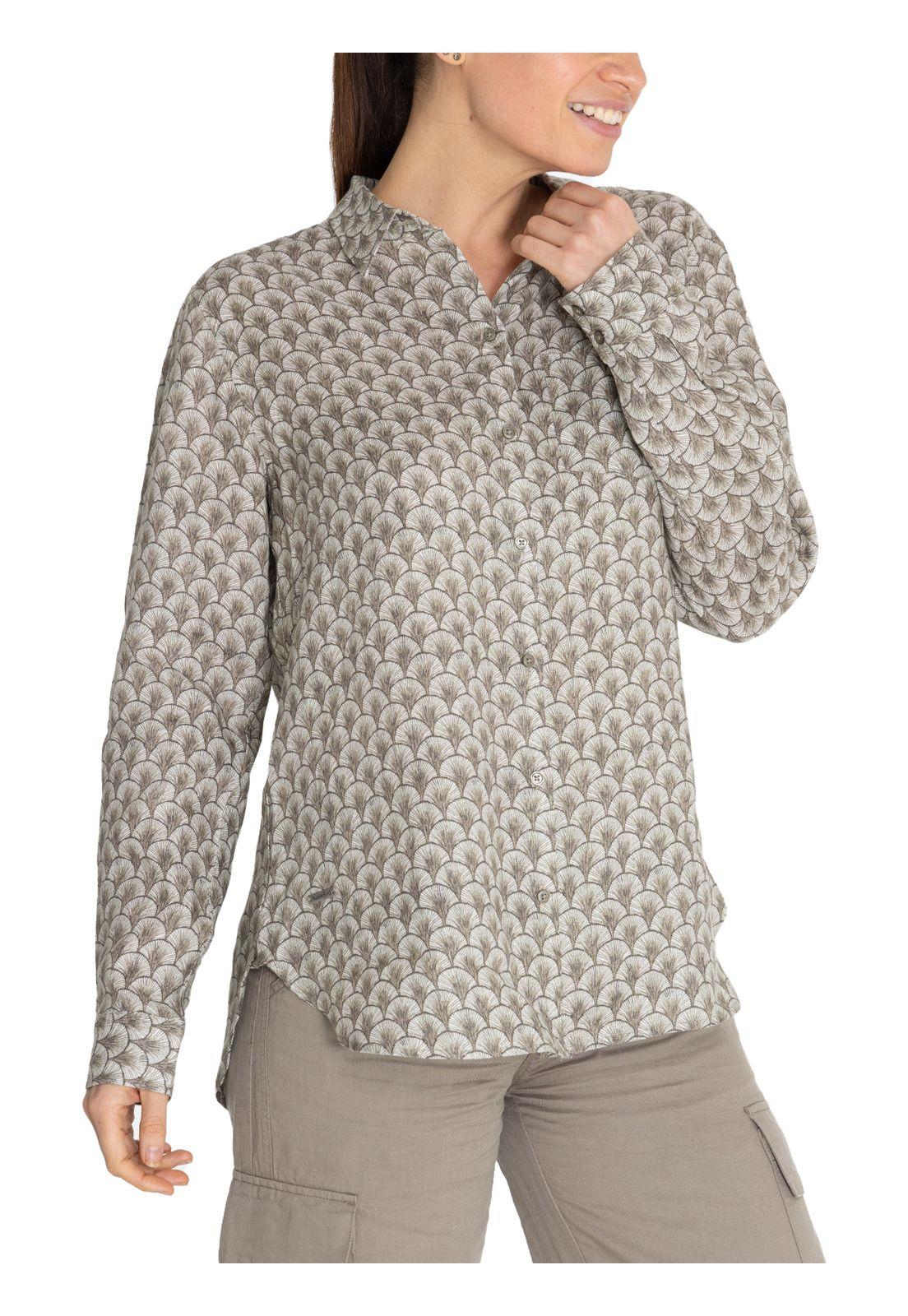 Blusa Lino Org Verde Musgo Lirioprint Mujer -5