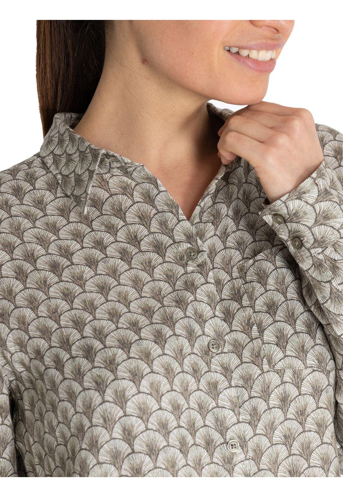 Blusa Lino Org Verde Musgo Lirioprint Mujer -7