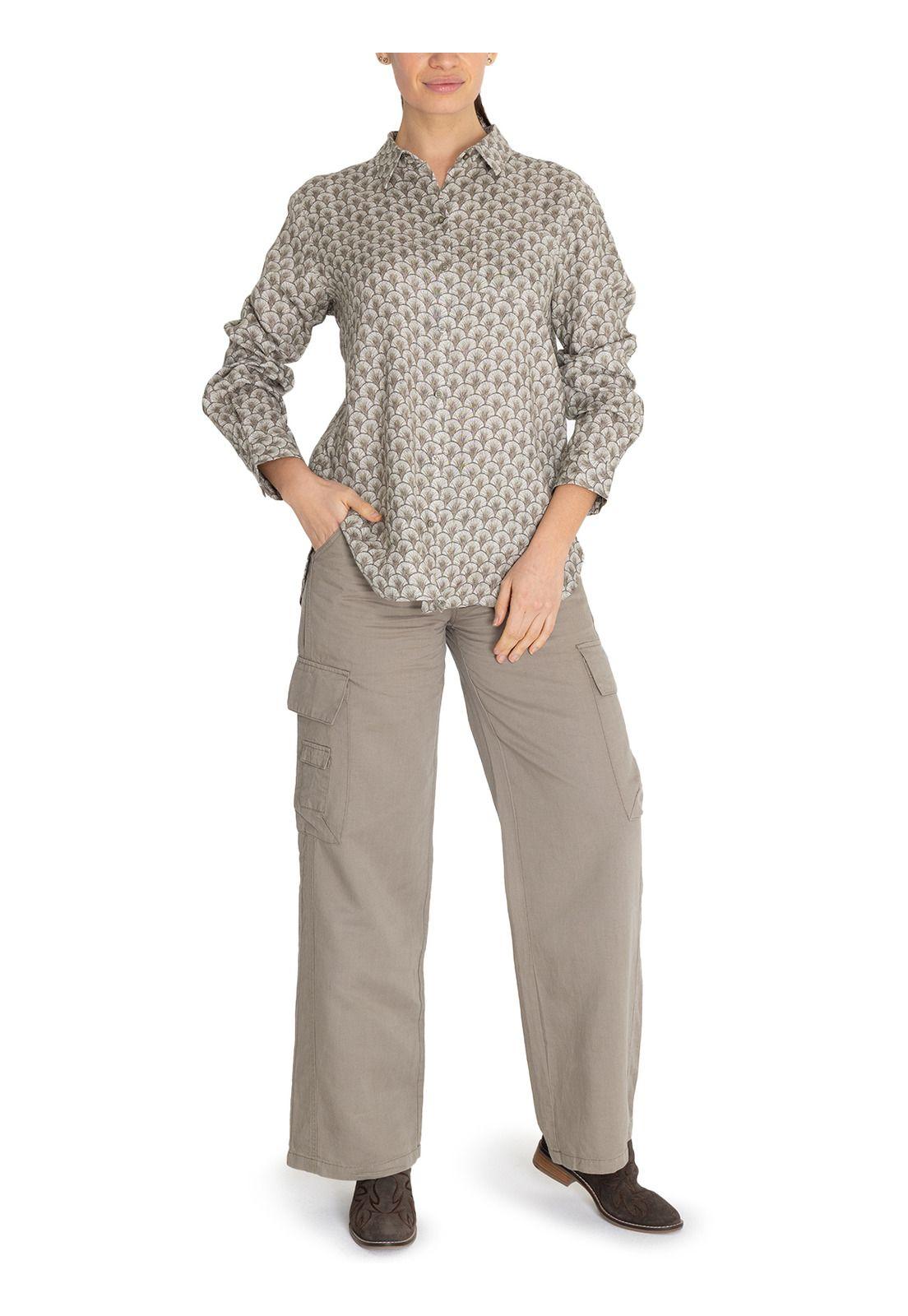 Blusa Lino Org Verde Musgo Lirioprint Mujer -9