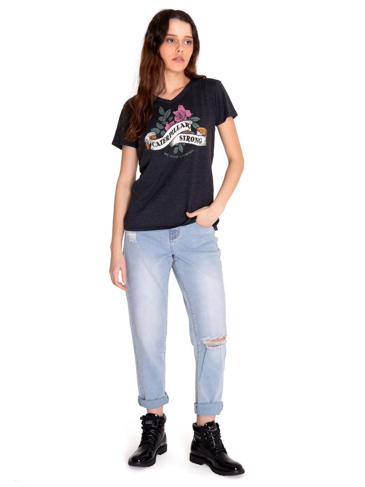 Polera Manga Corta Mujer V-Neck Graphic Tee 2 Negro-5