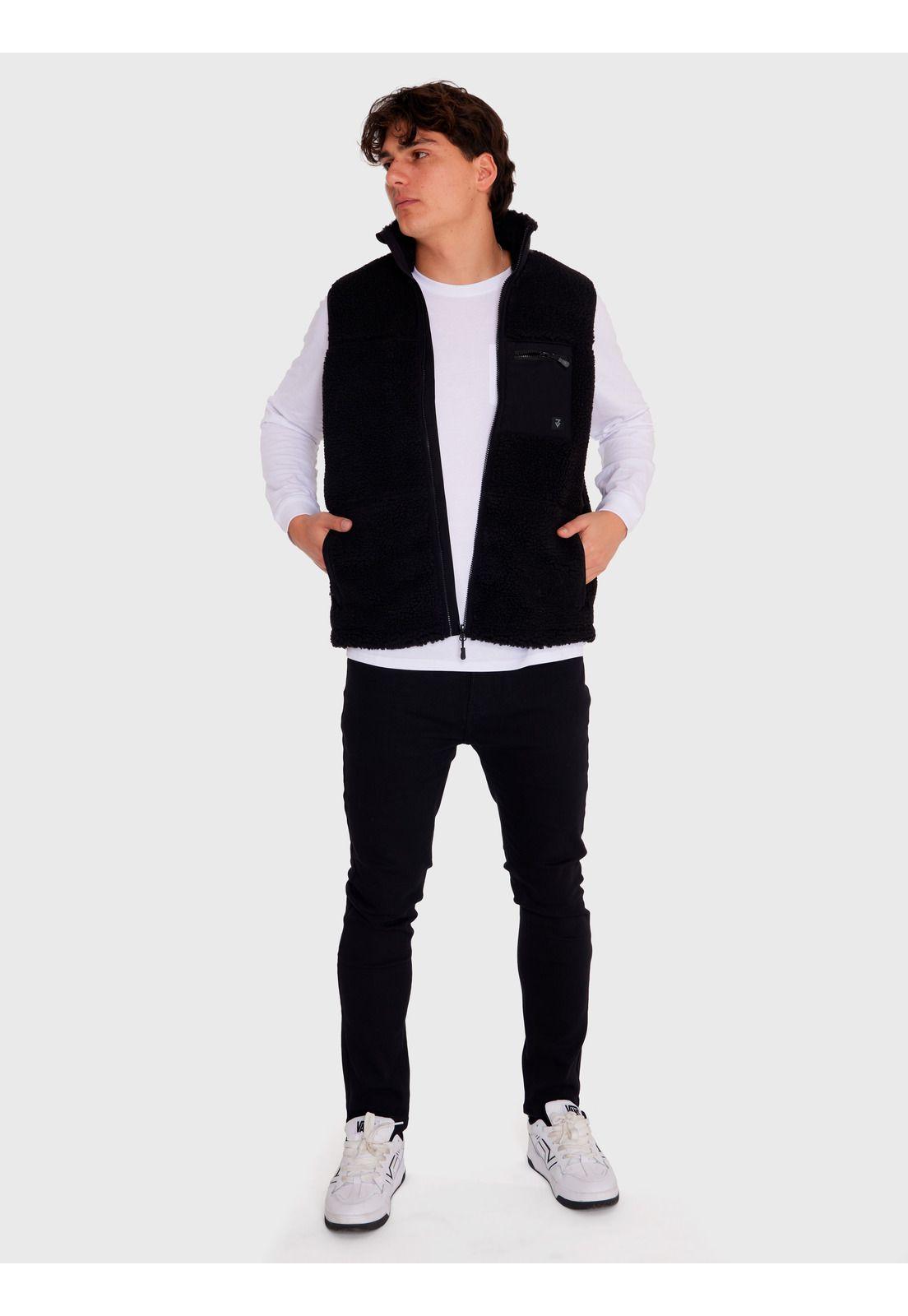 Polar Vest Sherpa sin mangas Negro Hombre-4
