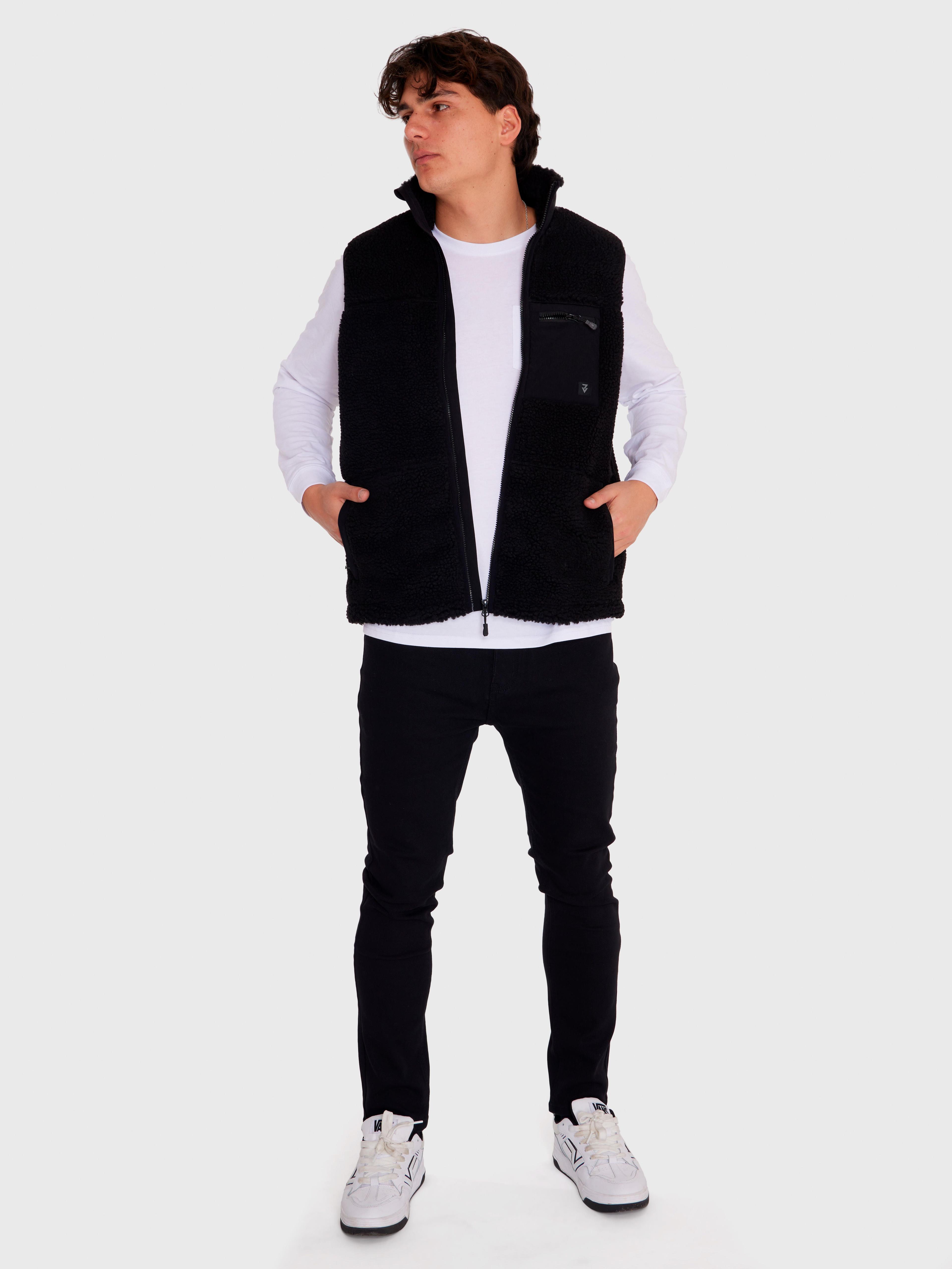 Polar Vest Sherpa sin mangas Negro Hombre-4