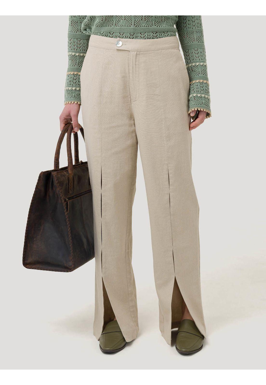 Pantalón Lino Orgánico Mujer Loch Beige -4