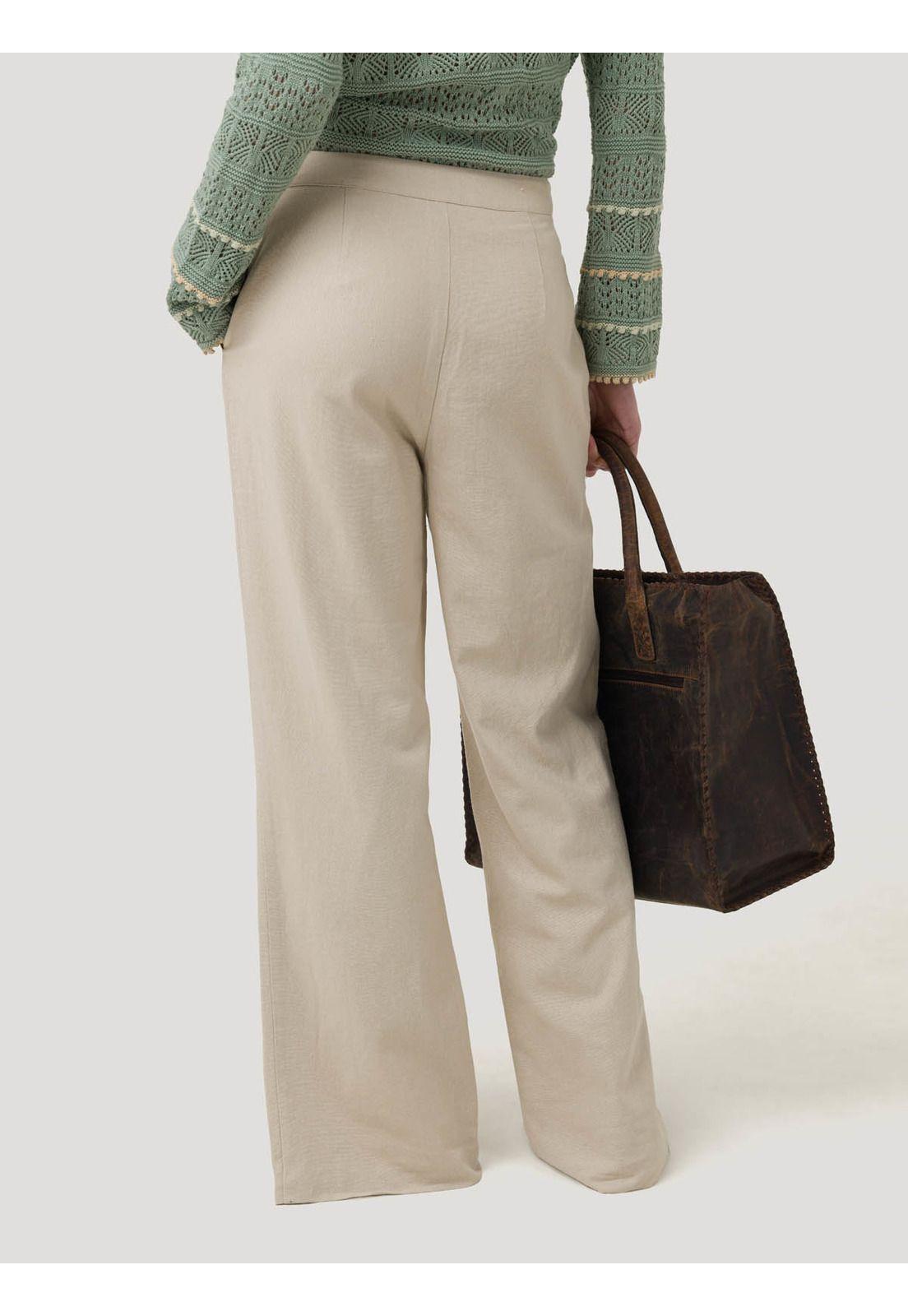 Pantalón Lino Orgánico Mujer Loch Beige -5