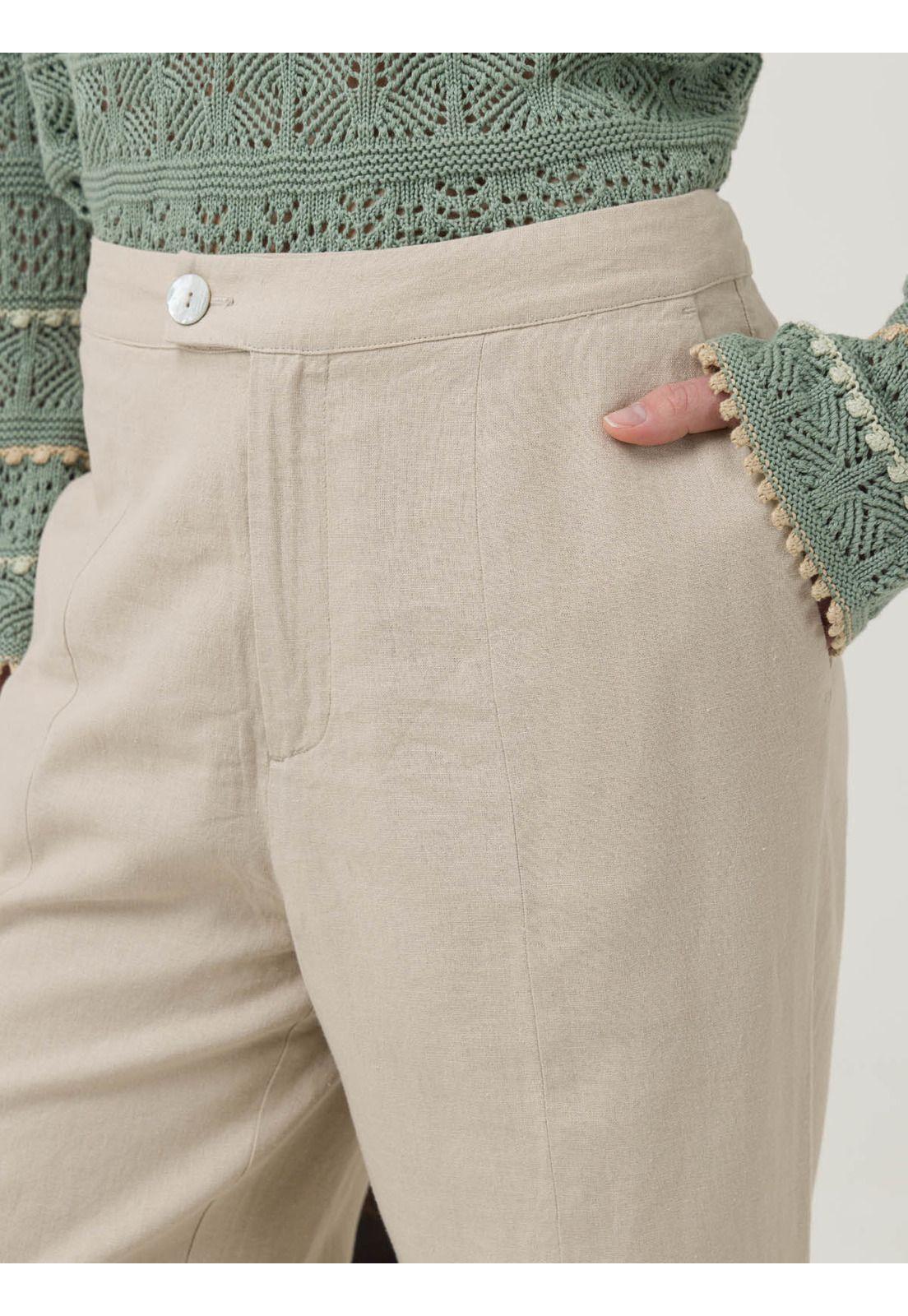 Pantalón Lino Orgánico Mujer Loch Beige -6