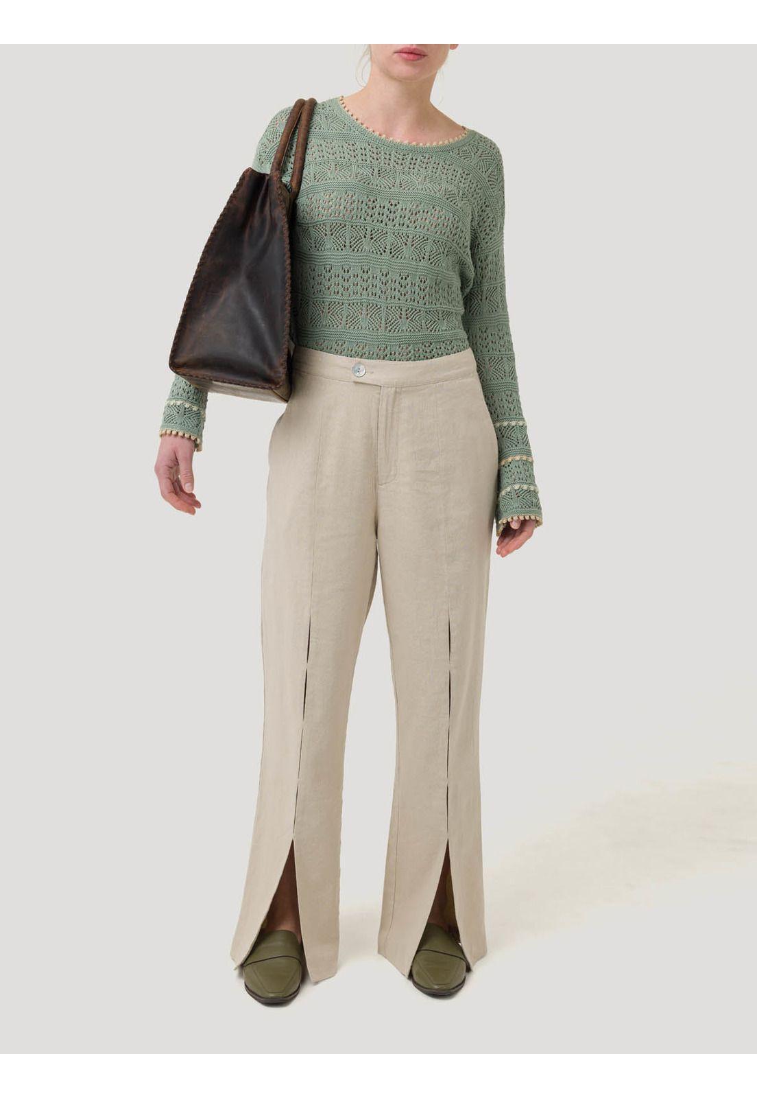 Pantalón Lino Orgánico Mujer Loch Beige -7
