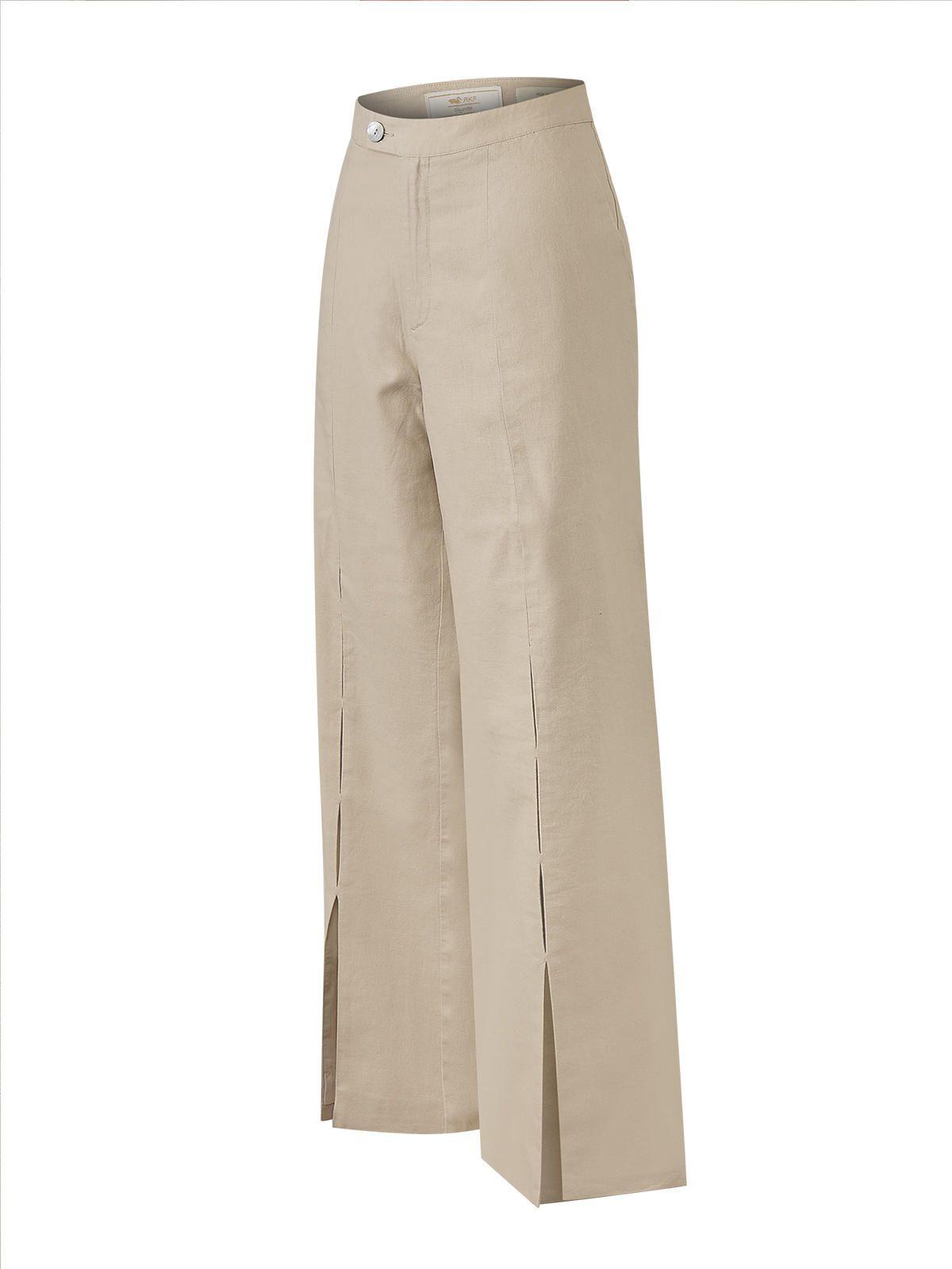 Pantalón Lino Orgánico Mujer Loch Beige -0