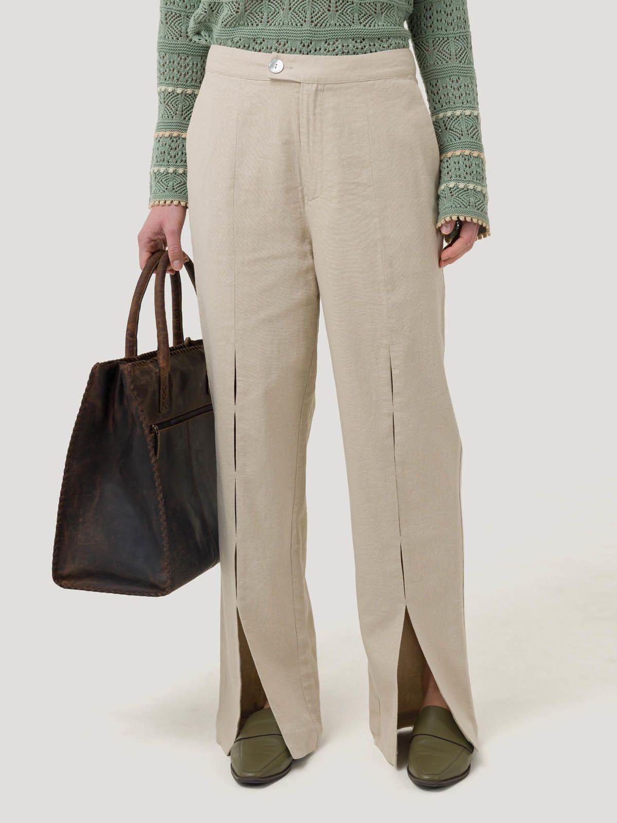 Pantalón Lino Orgánico Mujer Loch Beige -4