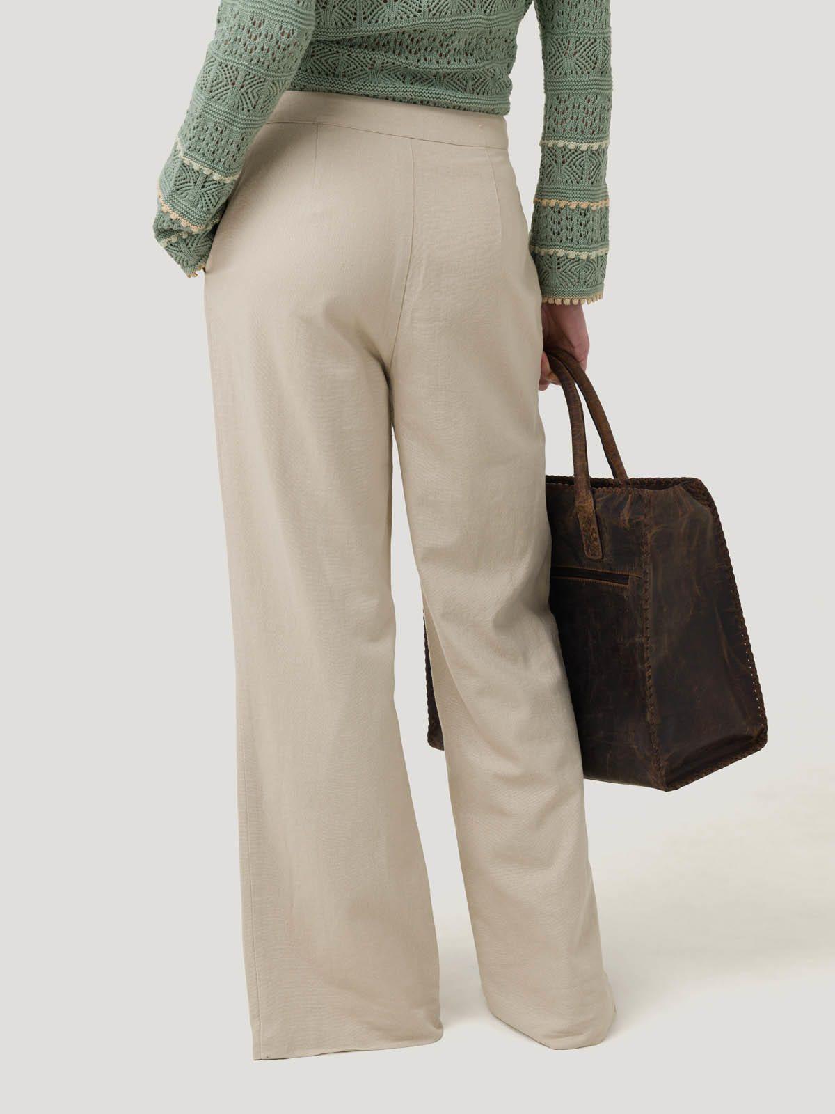 Pantalón Lino Orgánico Mujer Loch Beige -5