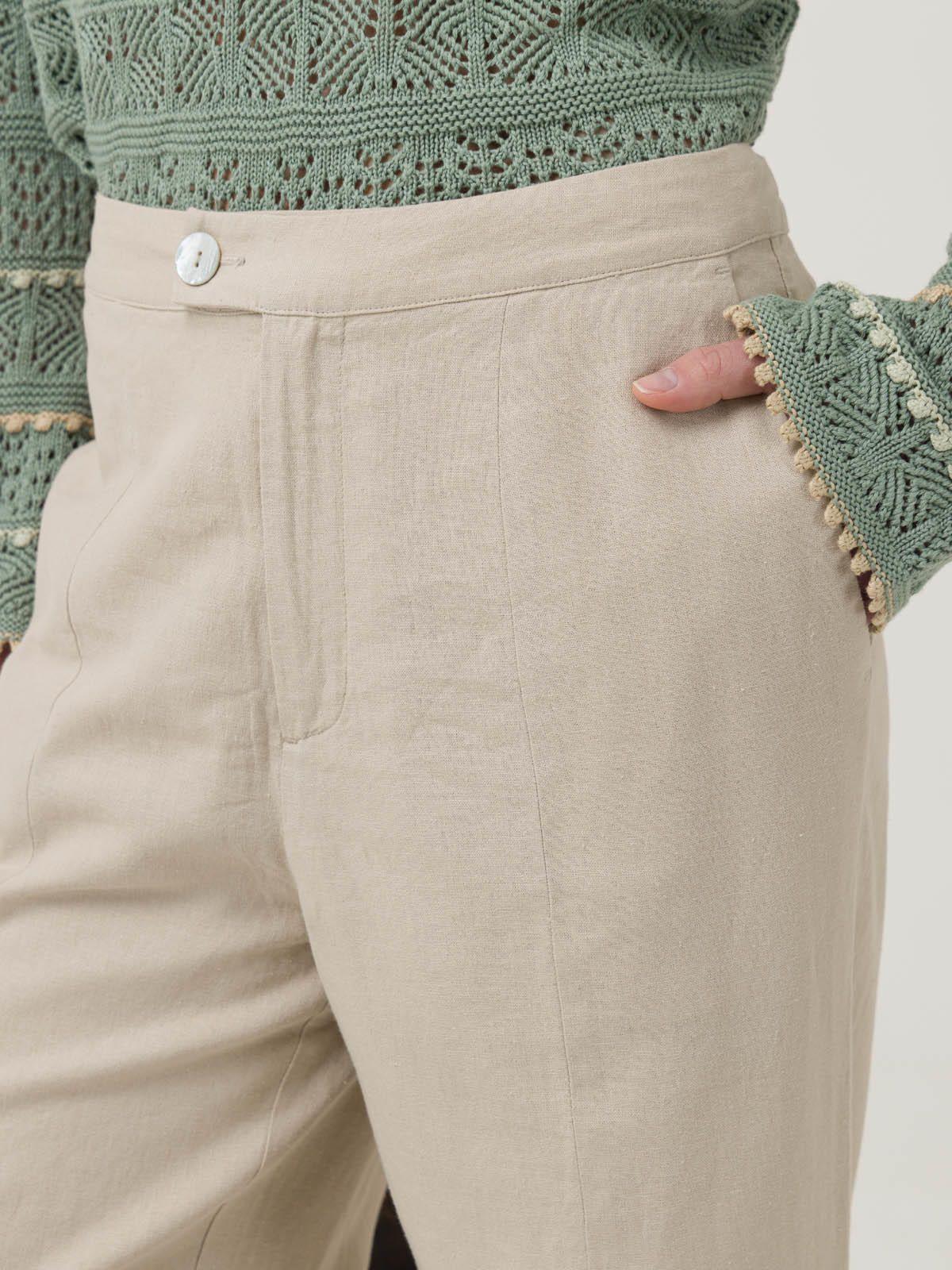 Pantalón Lino Orgánico Mujer Loch Beige -6