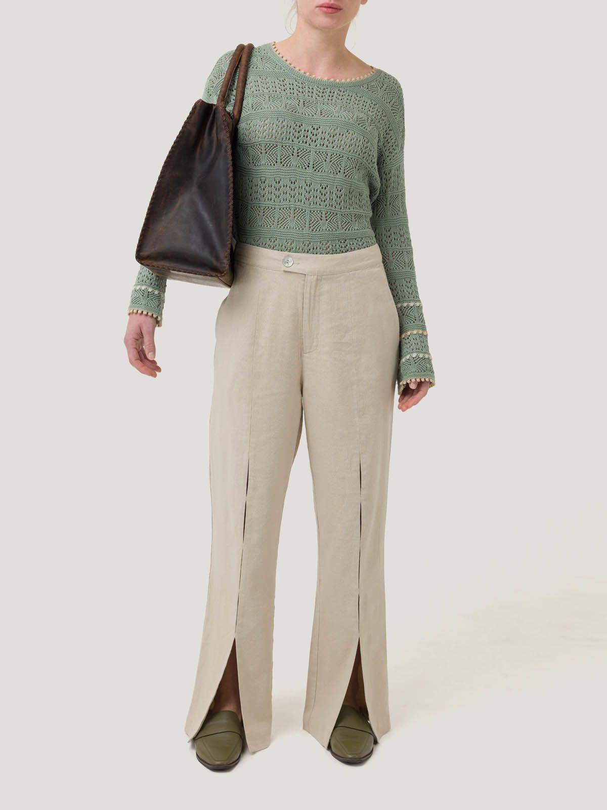 Pantalón Lino Orgánico Mujer Loch Beige -7