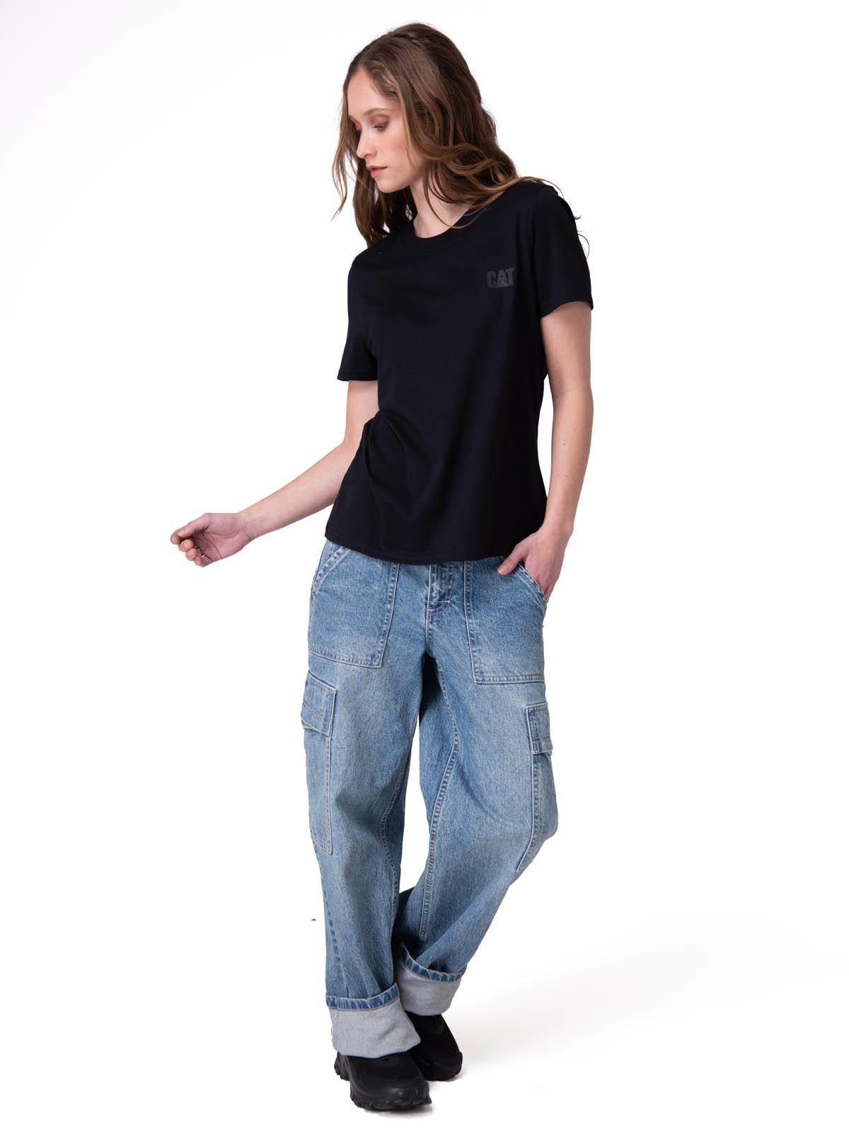 Polera Manga Corta Cat Logo Tee Mujer Negro-4