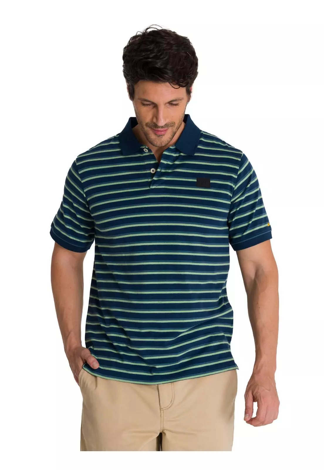 Polera Polo Manga Corta Hombre Logo Rayas Azul -0