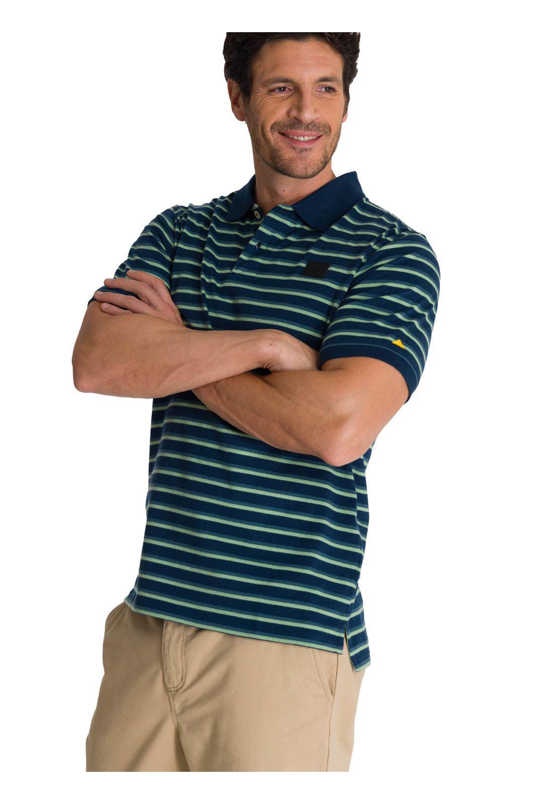 Polera Polo Manga Corta Hombre Logo Rayas Azul -1