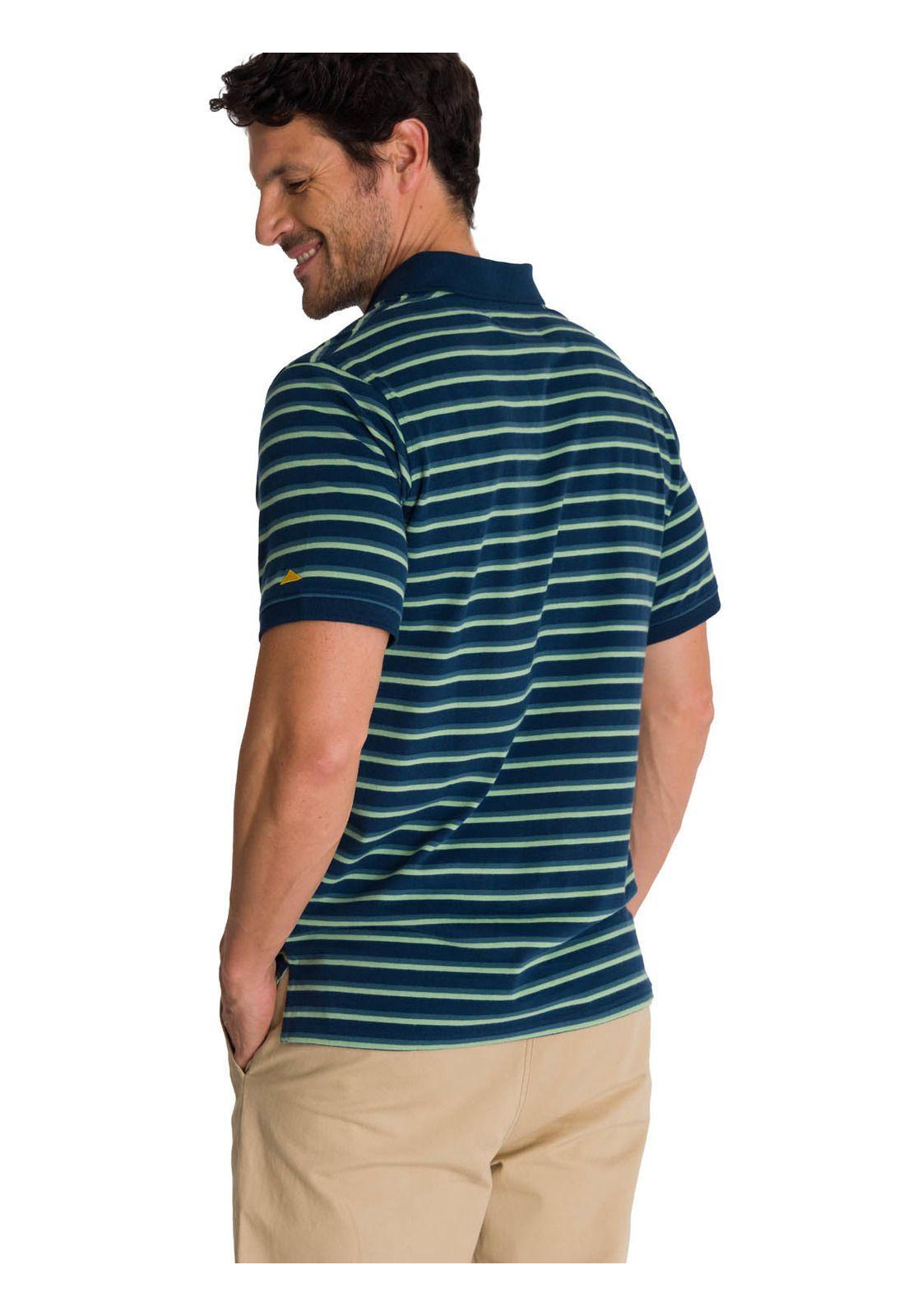 Polera Polo Manga Corta Hombre Logo Rayas Azul -3