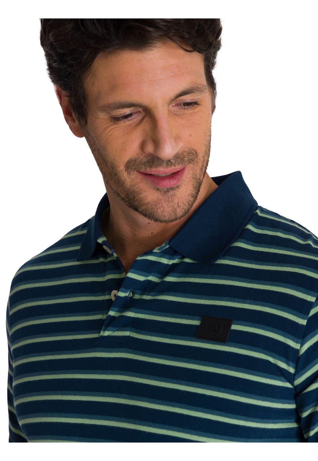 Polera Polo Manga Corta Hombre Logo Rayas Azul -4