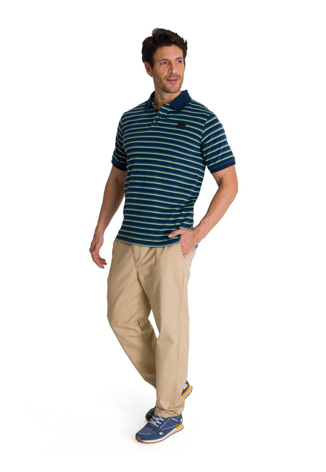 Polera Polo Manga Corta Hombre Logo Rayas Azul -5