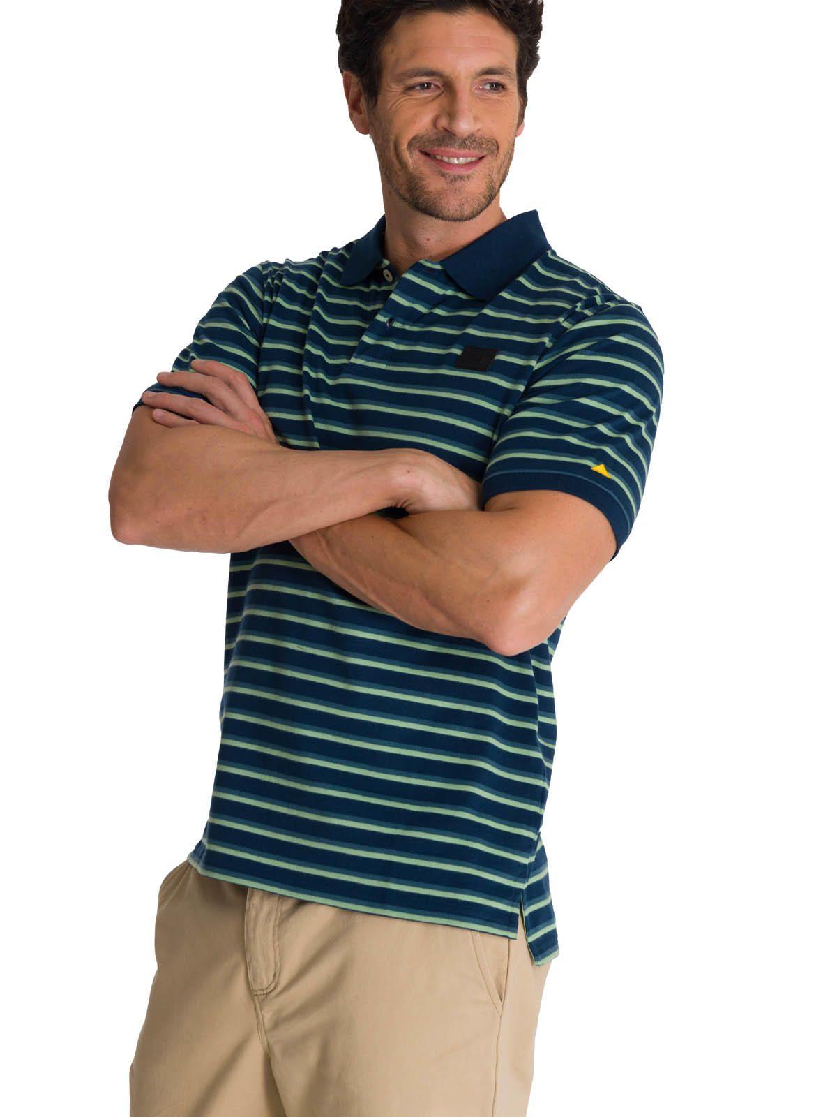 Polera Polo Manga Corta Hombre Logo Rayas Azul -1