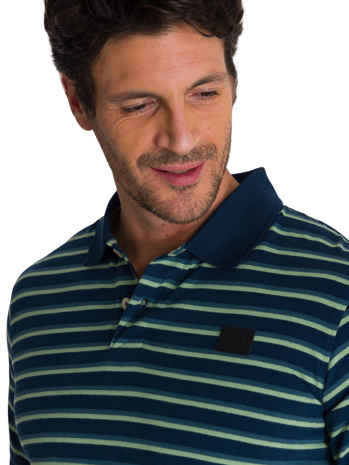Polera Polo Manga Corta Hombre Logo Rayas Azul -4