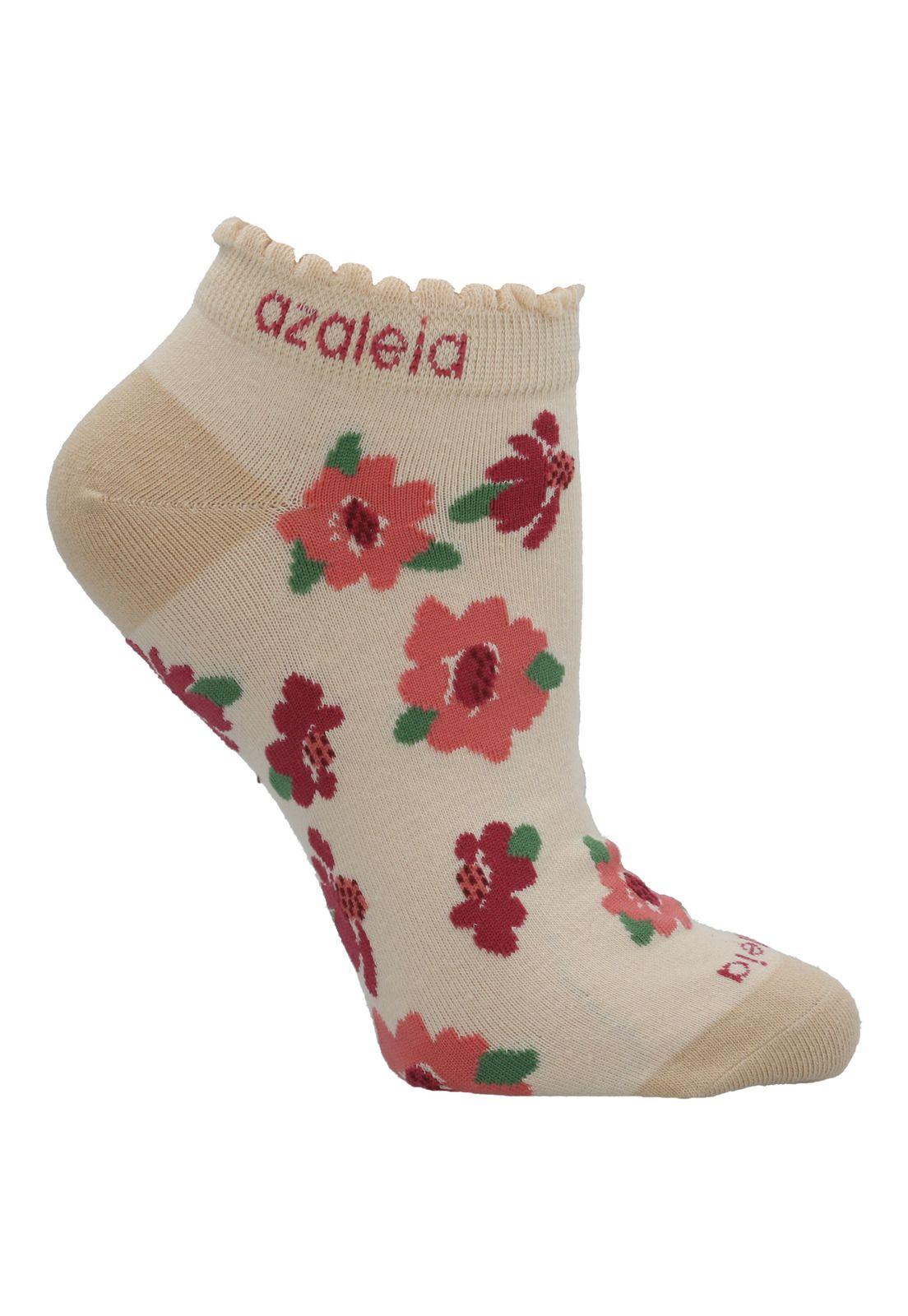 Calcetín Roses Crema Mujer-0