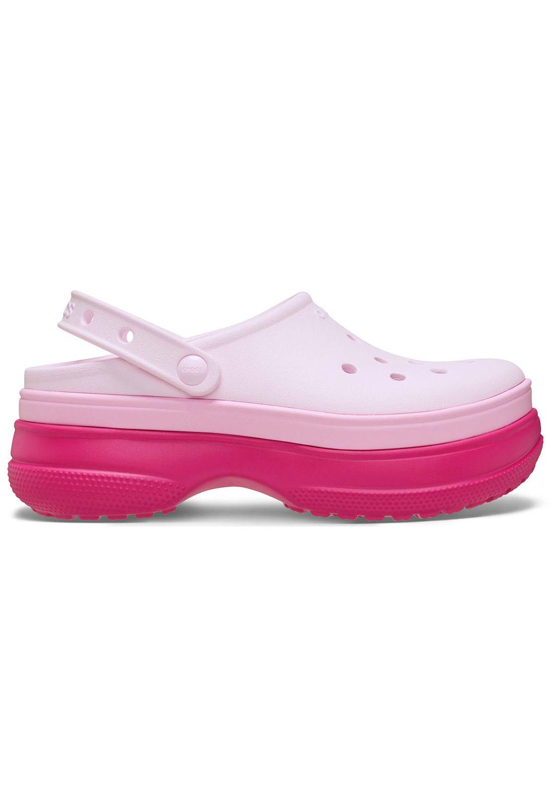 Zueco Crocs Mujer Plataforma Stacked Clog Rosado Claro-0