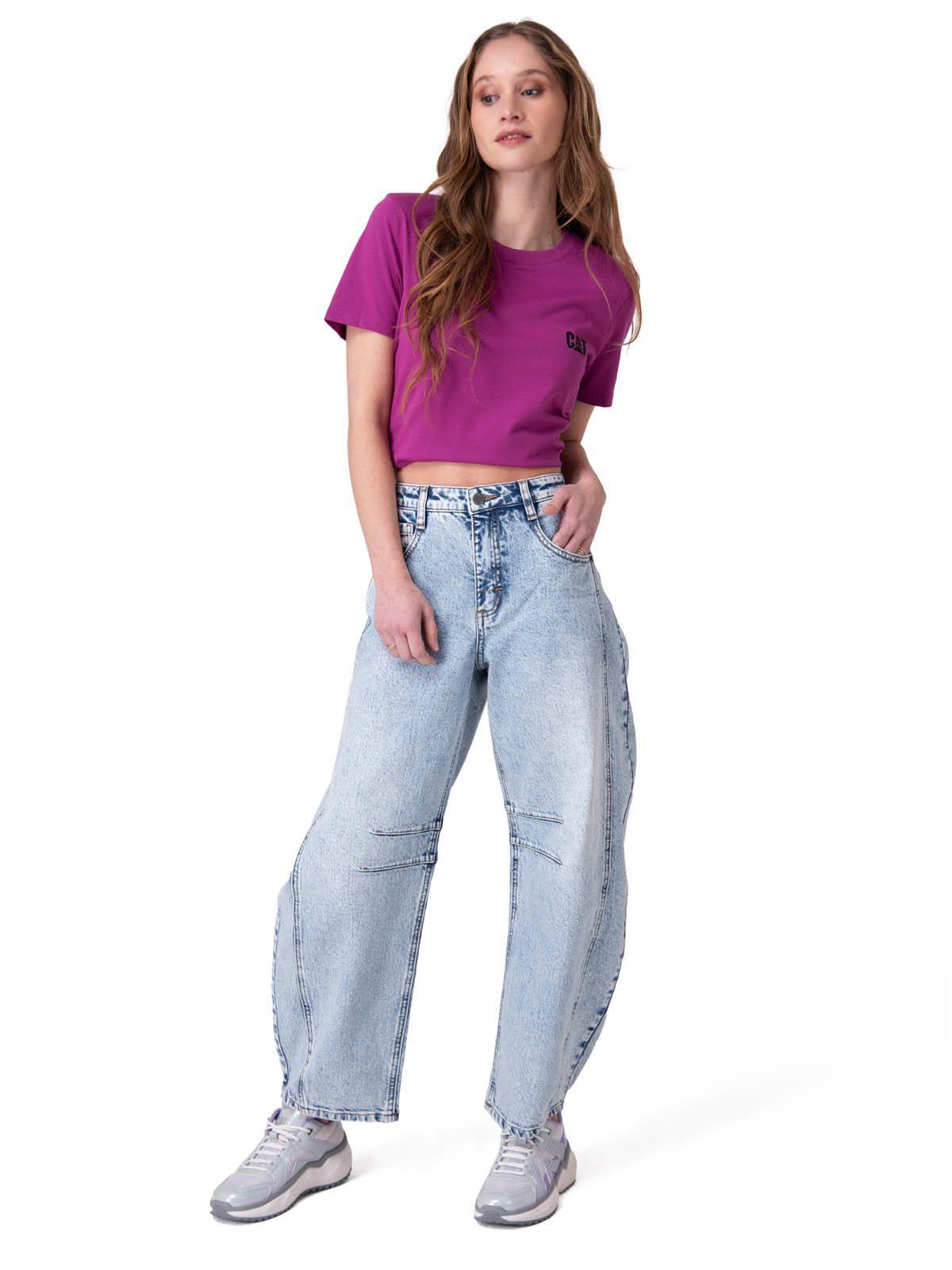 Polera Manga Corta Cat Logo Tee Mujer Morado-4