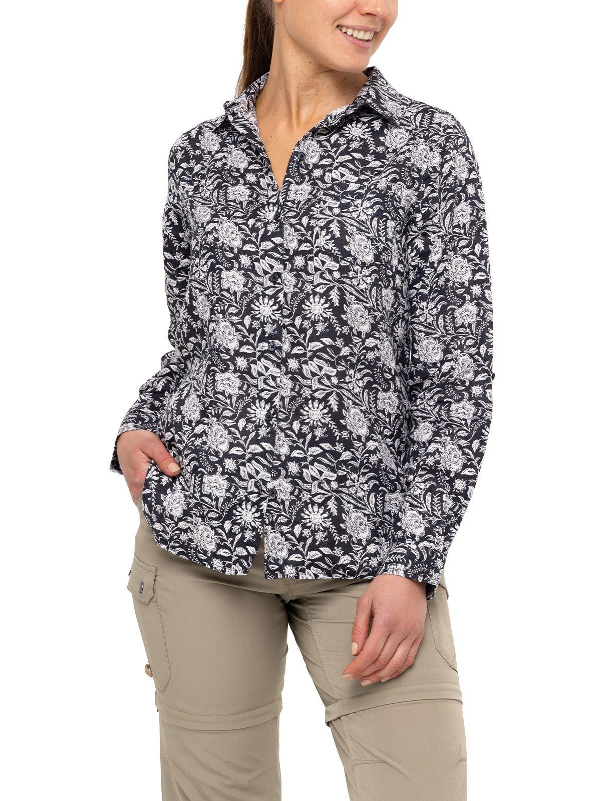 Blusa Lino Orgánico Lirioprint Gris Osc Mujer-4