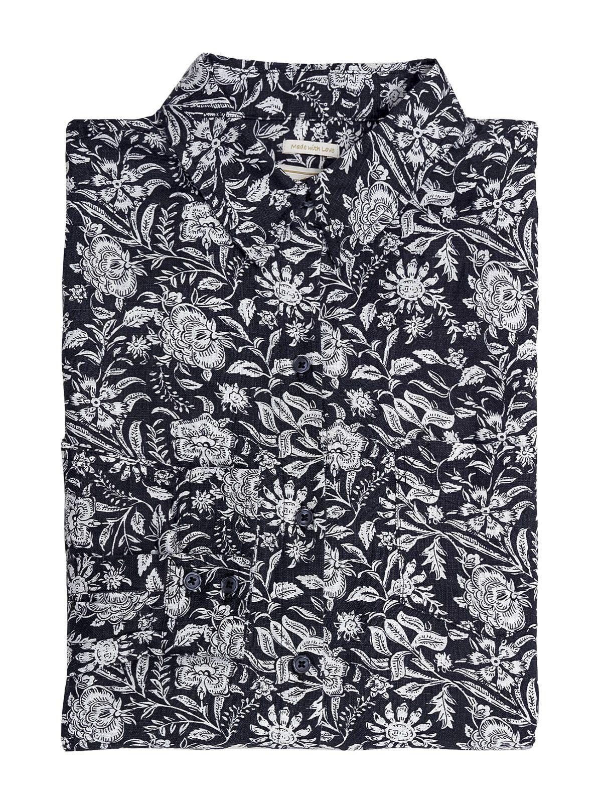Blusa Lino Orgánico Lirioprint Gris Osc Mujer-0