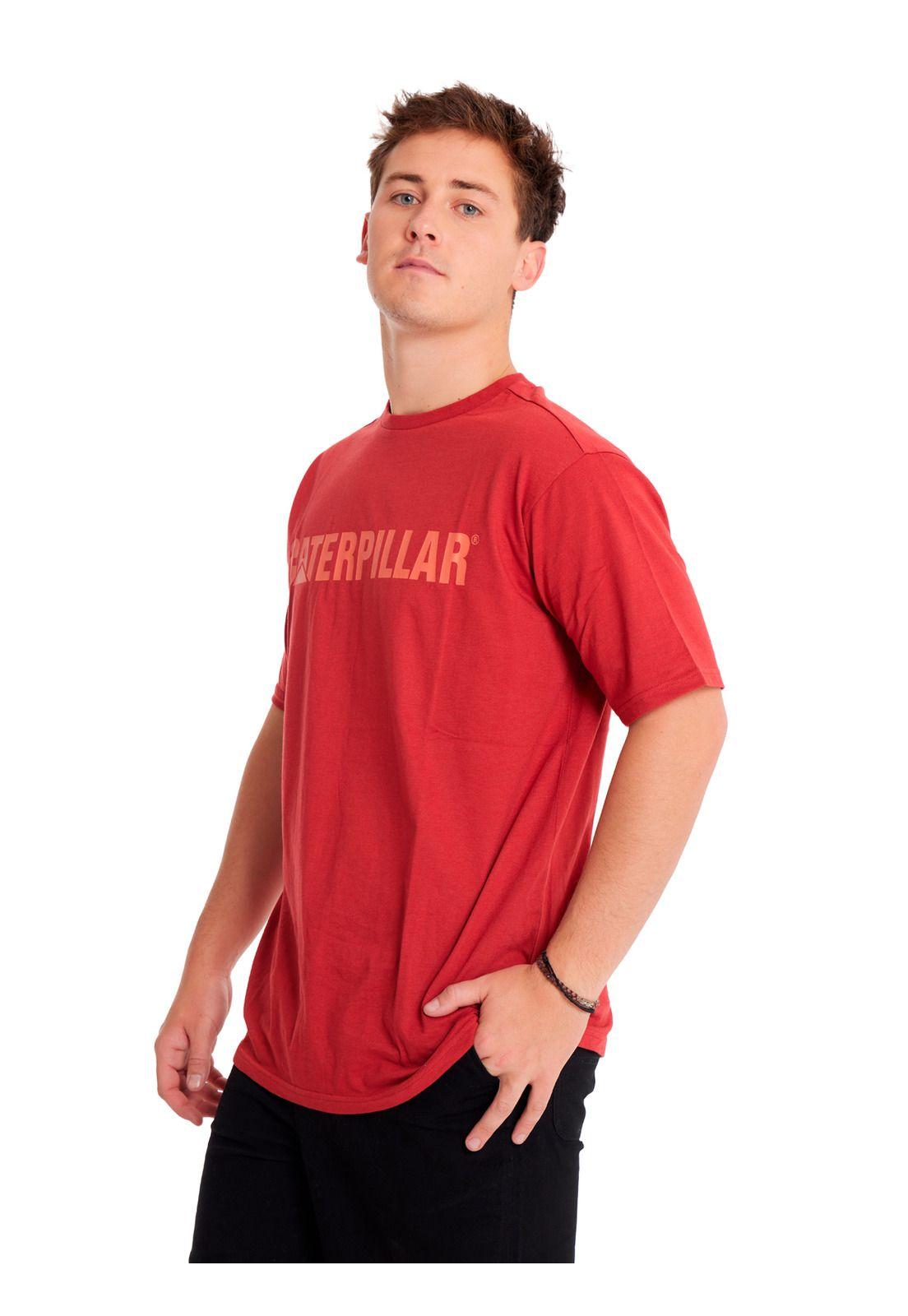 Polera Manga Corta Hombre Caterpillar Logo Tee Rojo-1