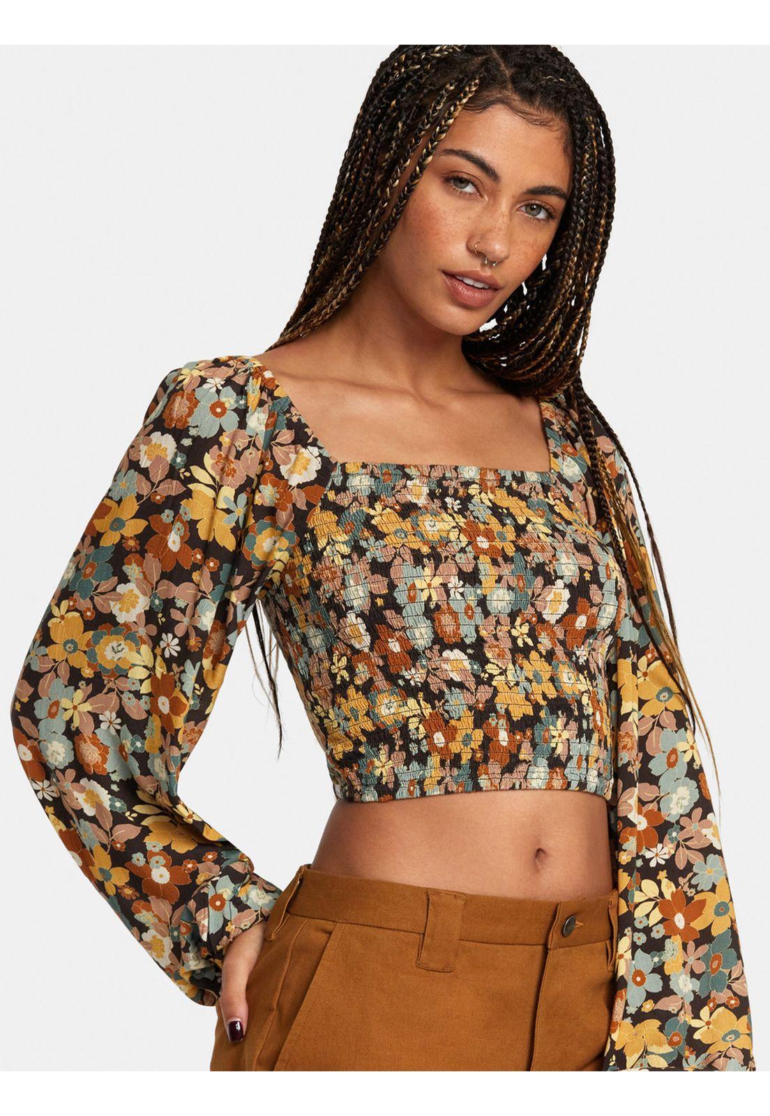 Blusa Manga Corta Mujer Saint Top Flower Café-0