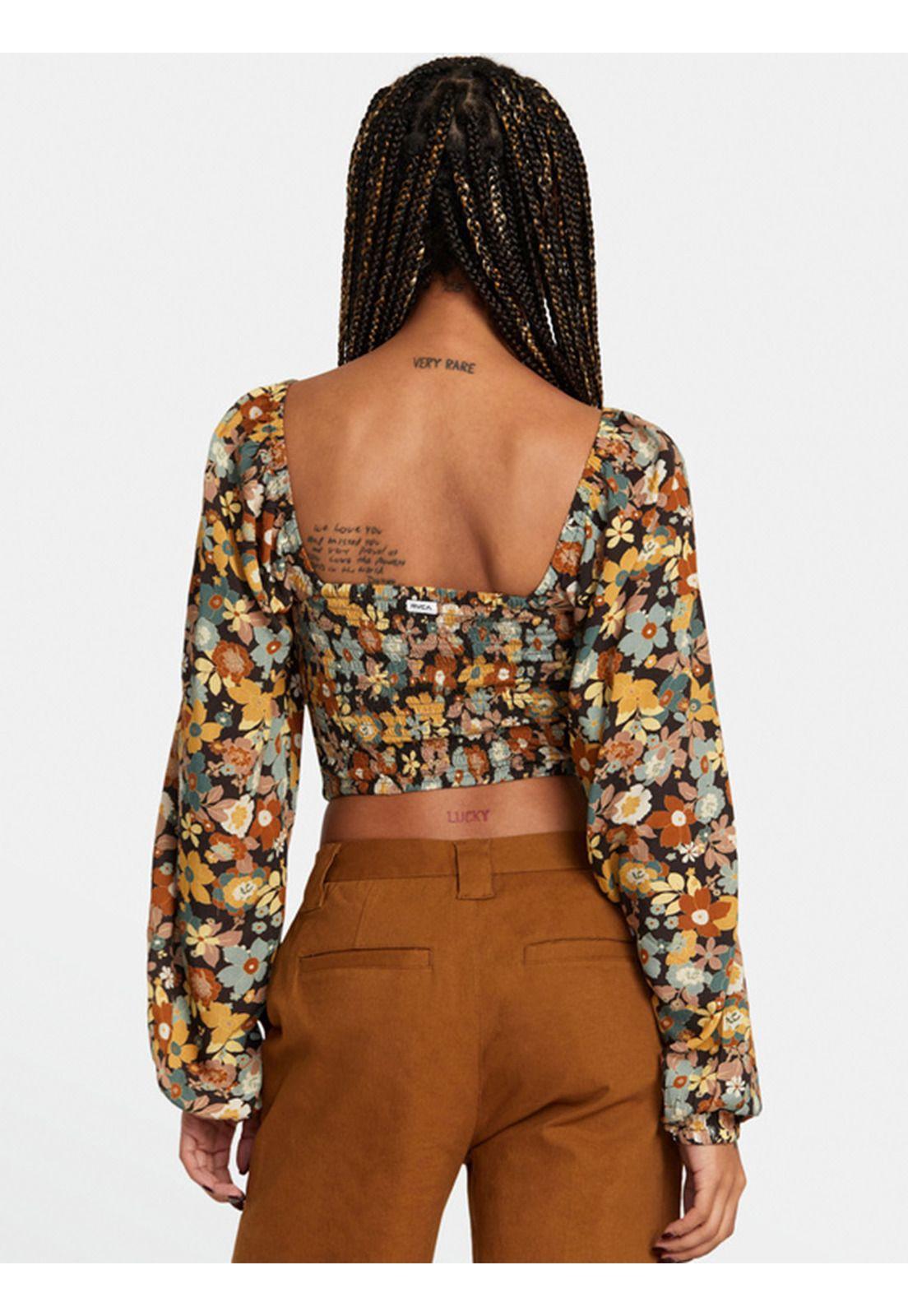 Blusa Manga Corta Mujer Saint Top Flower Café-1
