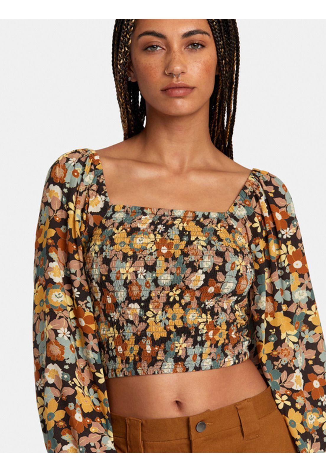 Blusa Manga Corta Mujer Saint Top Flower Café-2