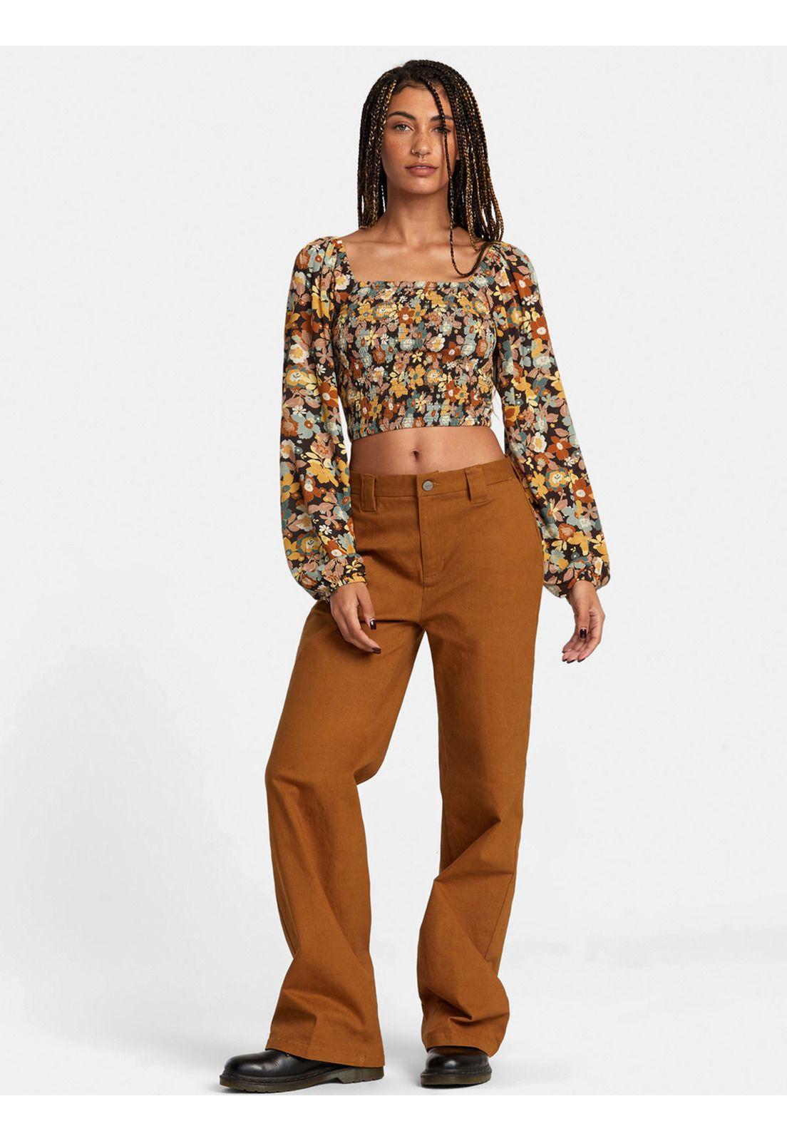 Blusa Manga Corta Mujer Saint Top Flower Café-3