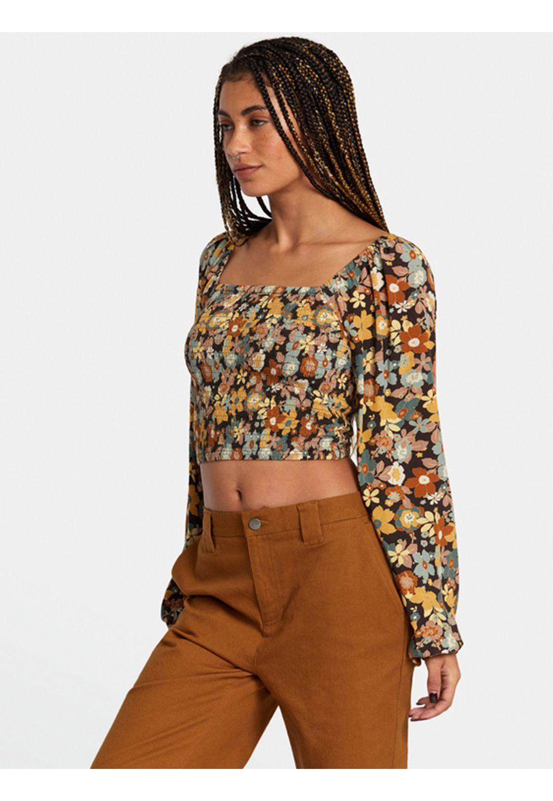 Blusa Manga Corta Mujer Saint Top Flower Café-4